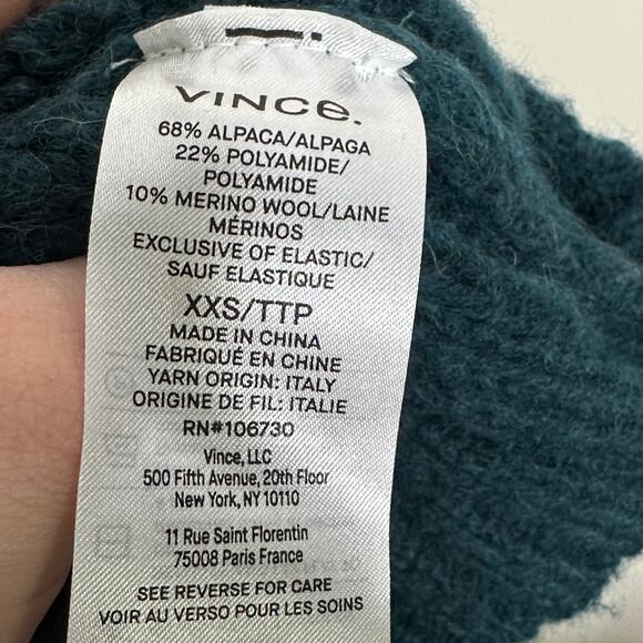 VINCE Interlaced Cable Knit Turtleneck Sweater Alpaca Dark Malachite Teal {R48} - Picture 5 of 6